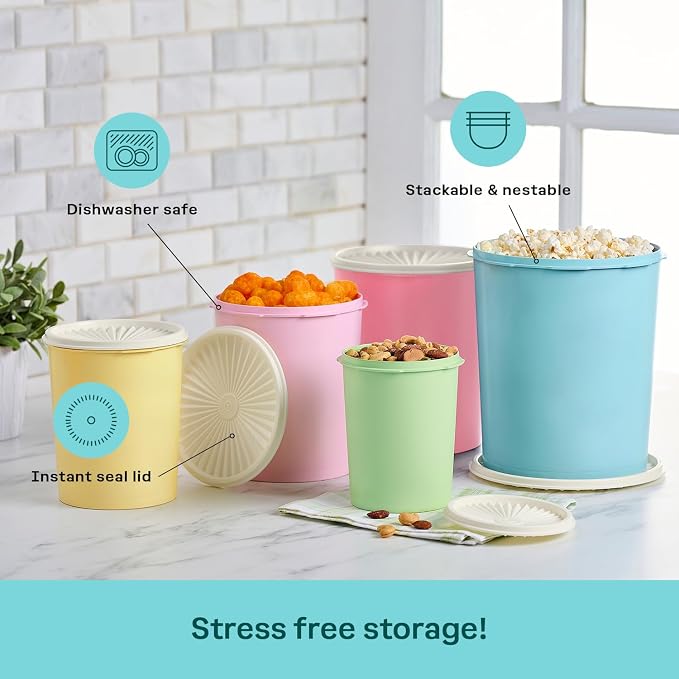 Tupperware Heritage Collection 10 Piece Nested Canister Set in Vintage Colors, Dishwasher Safe and BPA Free (5 Containers, 5 Lids) - Image 4