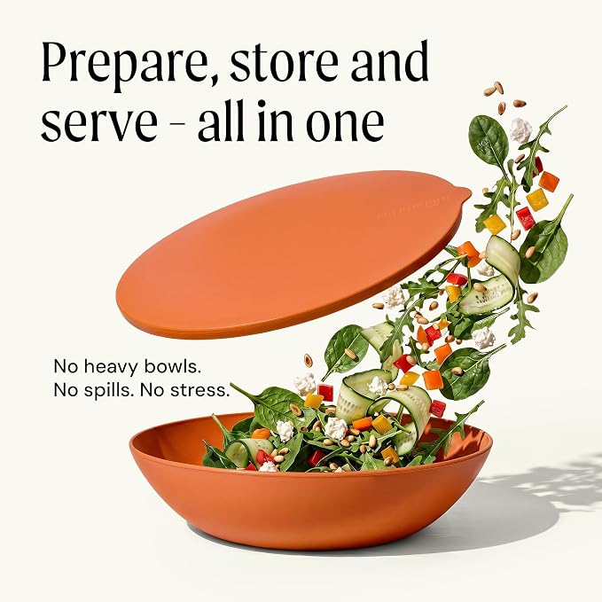 Large Serving Bowl with Lid - Certified Recycled Food-Safe Plastic, BPA-Free, Dishwasher, Microwave, Fridge and Freezer Safe | 4.96qt | Papaya - Image 2