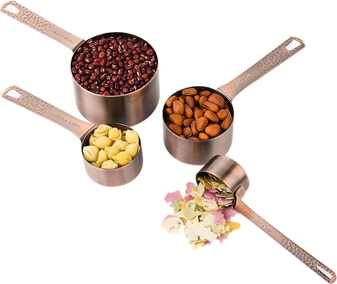 Measuring Cups and Spoons Set 10, Copper Measuring Cups and Spoons Set for Baking & Kitchen, Metric & US Stainless Steel 4 Measure Cups and 5 Spoons with Leveler - Image 3