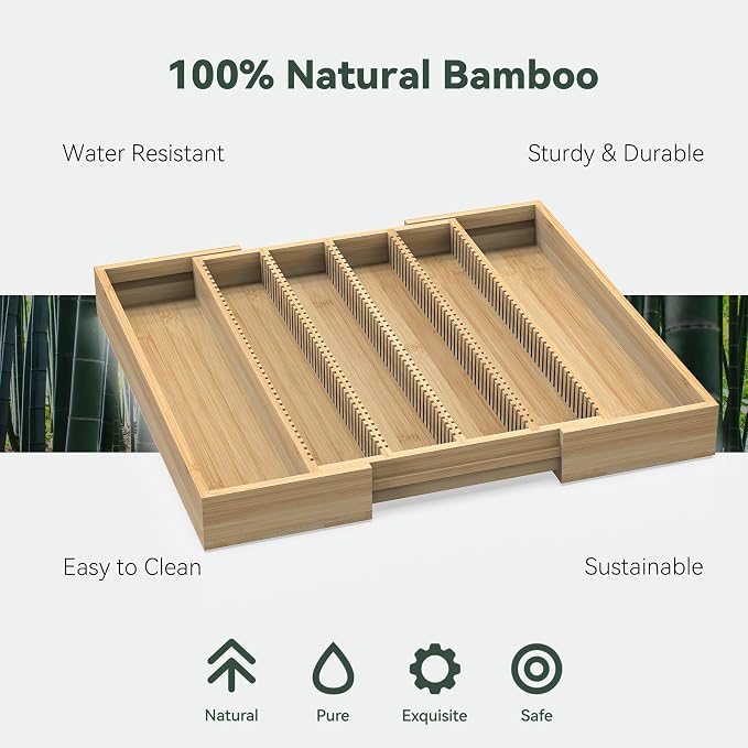 Large Expandable Bamboo Coffee Pod Drawer Organizer | 10.8" -19"W x15.67"Dx1.9"H, Compatible with Nespresso Vertuo Capsules, 40 Big or 52 Small Pods Holder for Counter - Image 6