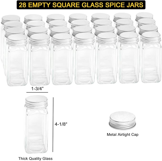 SpaceAid Spice Rack Organizer with 28 Spice Jars, 386 Spice Labels, Chalk Marker and Funnel Set for Cabinet, Countertop, Pantry, Cupboard or Door & Wall Mount - 28 Jars, 13.4" W × 10.8" H, Black - Image 4
