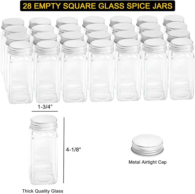 SpaceAid Spice Rack Organizer with 24 Spice Jars, 386 Spice Labels, Chalk Marker and Funnel Set for Cabinet, Countertop, Pantry, Cupboard or Door & Wall Mount -24 Jars, 11.8" W × 10.8" H, Black - Image 5