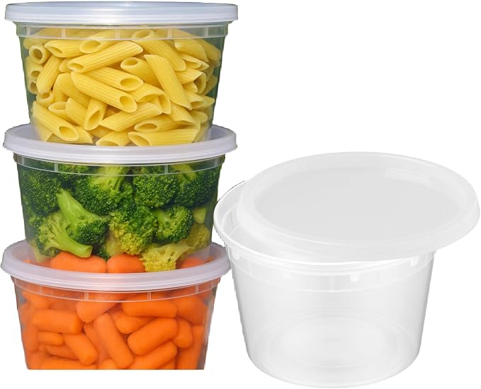 Reusable Plastic BPA-Free Food Storage Deli Container Leak‑Proof | 16oz, 100 set, Heavy Duty, Microwave, Freezer & Dishwasher Safe, Stackable - Image 2