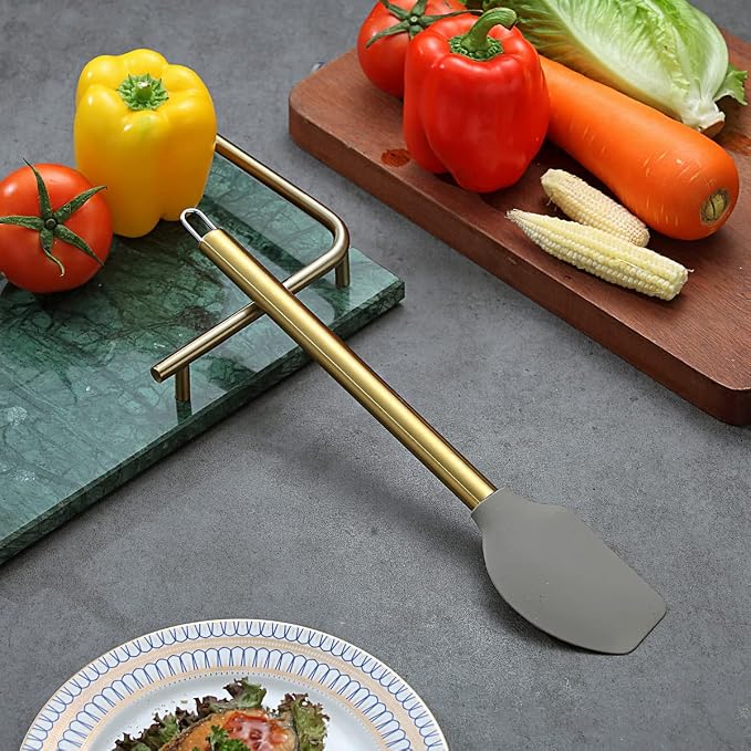 Gold Spatulas, Berglander Non-stick Silicone Flexible Scrapers Baking Mixing Tool With Titanium Gold Plating Handle, Baking Tools, Heat Resistant, Dishwasher Safe, Easy to Clean - Image 3