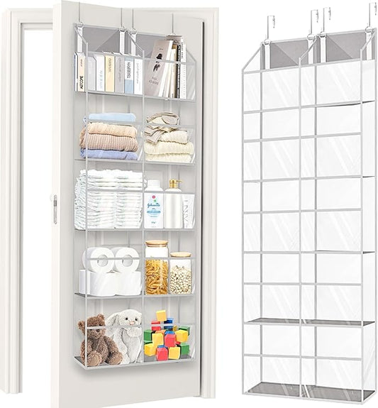 Over the Door Organizer 5 Tiers,Extra Large Behind Door Storage of 10 Compartments,50 lbs Weight Capacity Over the Door Storage, Clear Door Hanging Organizer for Closet, Diaper Organizer by Ofiray-home