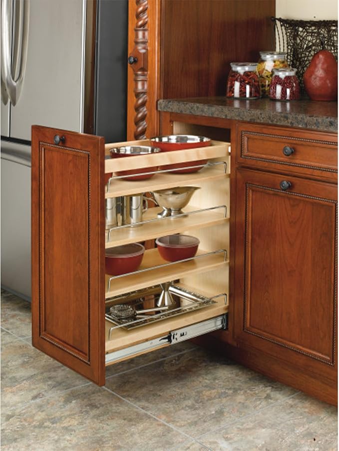 Rev-A-Shelf Maple Pullout Organizer for Full Height Base Cabinets, Full Extension Slides & Adjustable Shelves, Min Opening Width of 11.5",448-BC-11C - Image 6