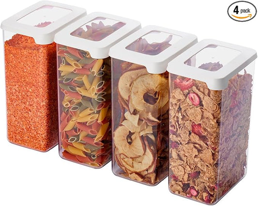 SmartStore Clear Airtight Dry Food Containers with Lids 1.6L Set of 4-20% Bio-based Plastic Storage Box with Lid, BPA Free, Dishwasher Safe - Stacking Kitchen Storage Containers - 12.5 x 9 x 20cm by SmartStore
