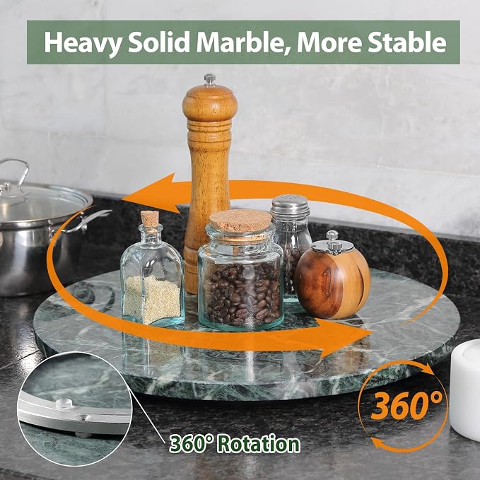Marble Lazy Susan, 16 in Turntable Organizer for Cabinet Pantry Kitchen Countertop Fridge Bathroom Makeup Vanity Countertop, Detachable Organizer (Indian Green) - Image 5