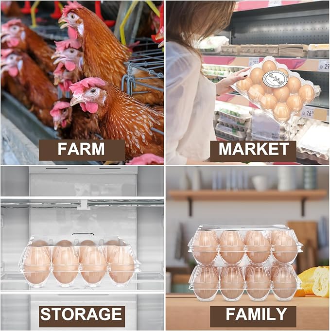 Zhanmai 120 Pcs Easter Plastic Egg Cartons Bulk 12 Count Clear Reusable Large Egg Tray Container Holder with Sticker Labels for Family Chicken Farm Business Market Display - Image 7