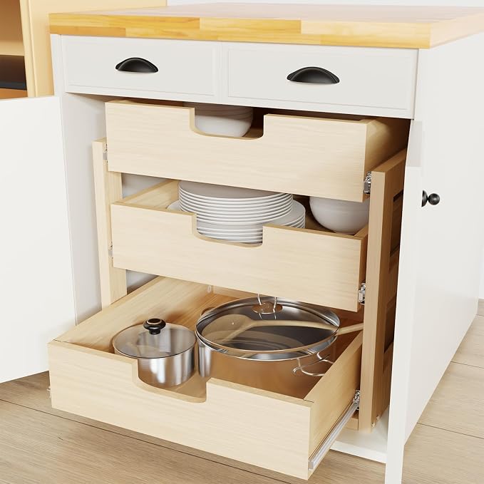 Pull Out Cabinet Organizer, 23''W×21''D×19''H Soft Close Slide Out Wooden Pull out Drawers, Three Tier Slide out Wood Cabinet Organizer, for Base Cabinet Organization in Kitchen, Pantry, Bathroom - Image 3