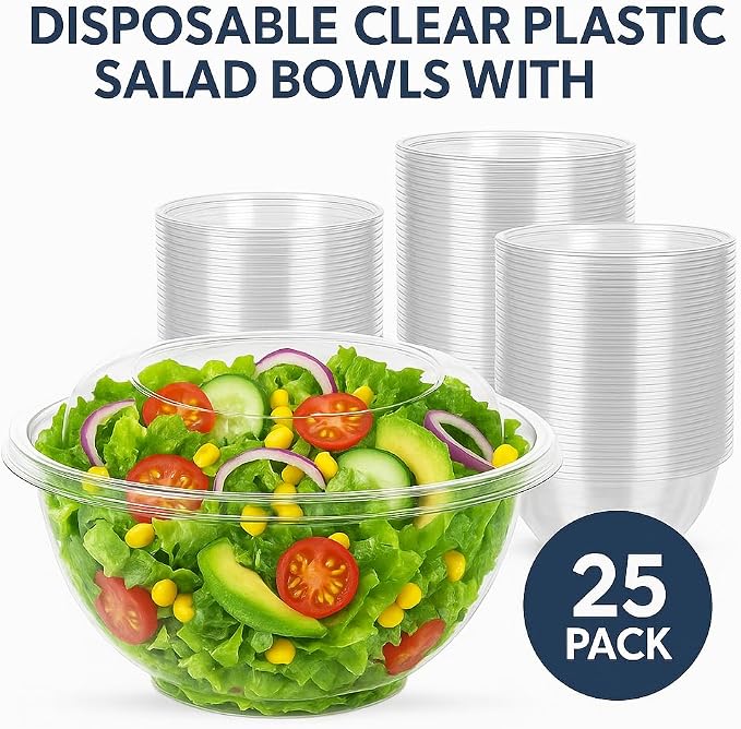 Ruthy's Outlet Plastic Salad Bowls W/Airtight Dome Lids Disposable - Clear Serving Bowls | BPA-Free | Leak-Proof | Meal Prep, Catering, Parties, Takeout, To-Go & Food Storage (100 Pack, 18, Ounce) - Image 2