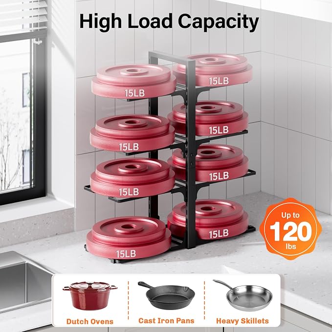 MUDEELA 8-Tier Heavy-duty pan organizers inside cabinet, 20.8" H Black | Adjustable 20.8" Height, Heavy-duty pot rack, Holds big stockpots, cookware & skillets, Fits countertops, Kitchen storage - Image 3