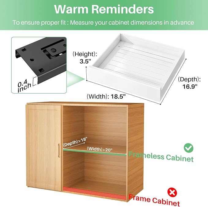 Pull Out Cabinet Organizer with Nano Adhesive, Heavy Duty Full-Extension Slide-Out Drawer for Kitchen Cabinet Organizers and Storage, No Drill Roll out Pantry Shelf, 18.5"W x 16.9"D x 3.1"H , White - Image 2