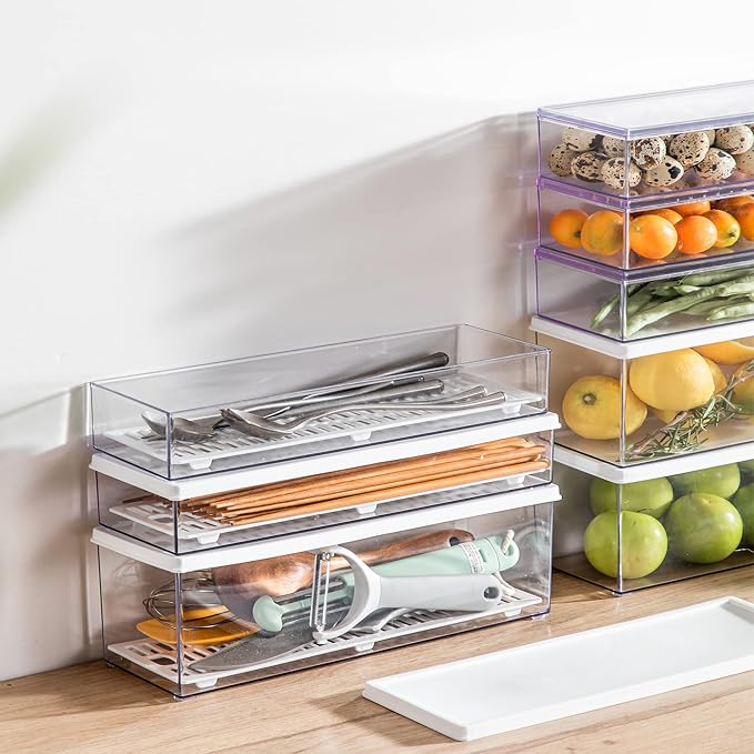 Hanobe Large Airtight Pasta Storage Containers, BPA-Free, 2.4L, 2-Pack | Stackable rectangular design, fits spaghetti, lasagna, noodles, clear grey plastic, for kitchen pantry and fridge - Image 6