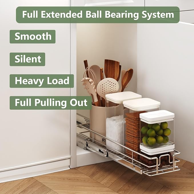 LOVMOR Pull Out Cabinet Organizer 5½" W x 21½" D, Kitchen Cabinet Pull Out Shelves Slide Out Storage - Image 2