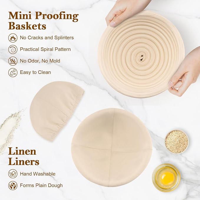 6 Pack 5 Inch Mini Banneton Bread Proofing Basket, Mini Sourdough Baking Supplies, Small Banneton Proofing Baskets for Artisan Bread Baking and Dough Rising - Image 5