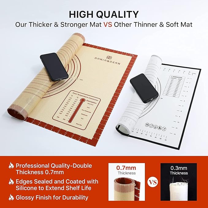 DANIA & DEAN 2 Pack 26"x16" & 11"x16" Extra Thick Silicone Baking Mat Set | Non-Slip & Non-Stick Mat with Measurements, for Pastry, Dough Rolling, Pizza, Sourdough, Counter & Reusable Oven Baking Sheet - Image 5