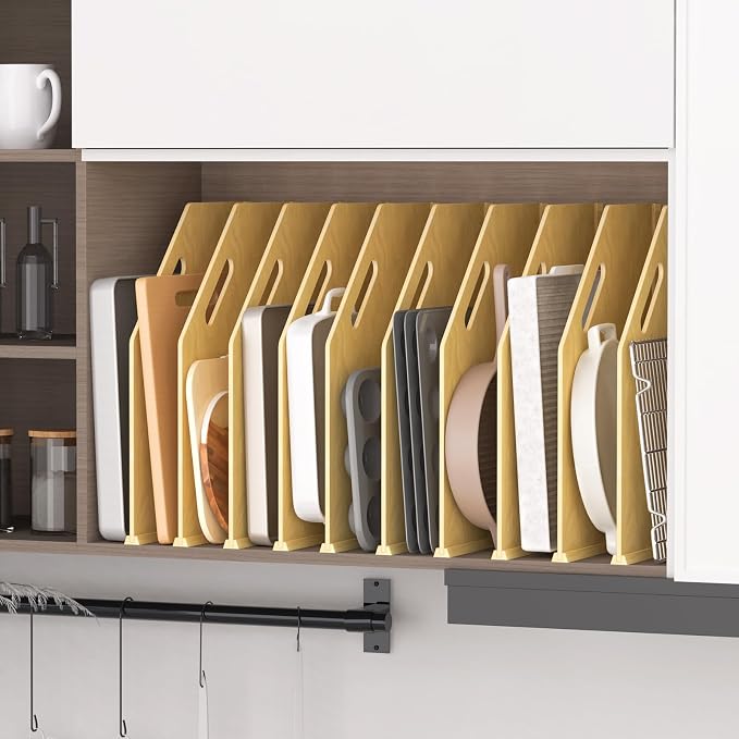 10 Pack Wood Tray Dividers for Cabinet, Cookie Sheet Organizer for Cabinet | No cutting required, Premium Wood, 2 Assembly Methods, Kitchen Cabinet Dividers for Storing pans, Baking tray, Cutting Board - Image 8