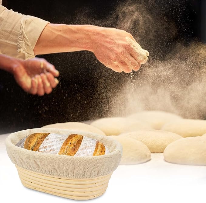 2 PCS 8 inch Oval Long Banneton Brotform Bread Dough Proofing Rising Rattan Basket & Liner for Professional & Home Bakers - Image 5
