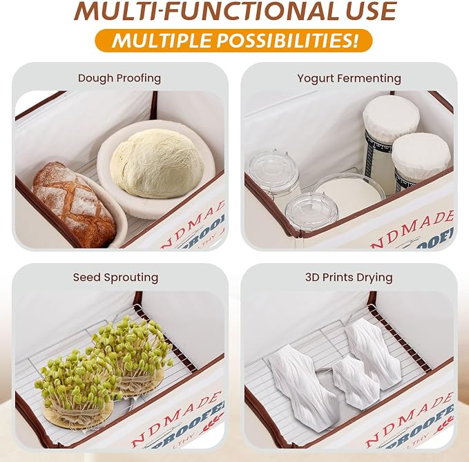 Bread Proofing Box with Heater 50-130°F 3-Sided Heat 24H Timer | Foldable heated fermentation box maintains 50-130°F with 3-sided heat for sourdough starter, pizza dough, yogurt and more - Image 6