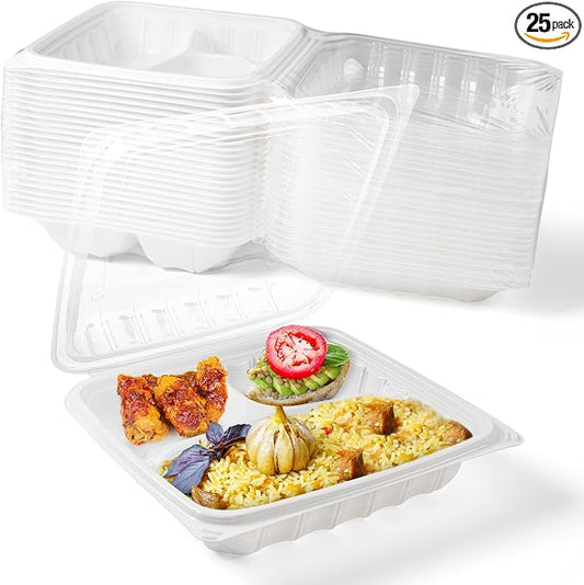 YANGRUI 25-Pack 34 oz 3-Compartment Food Containers, Shrink-Wrapped No Wash | Anti-Fog Crystal Clear Lids, Leakproof & Sturdy, BPA-Free Microwave Safe Meal Prep Box for Takeout, Catering, Leftovers by YANGRUI