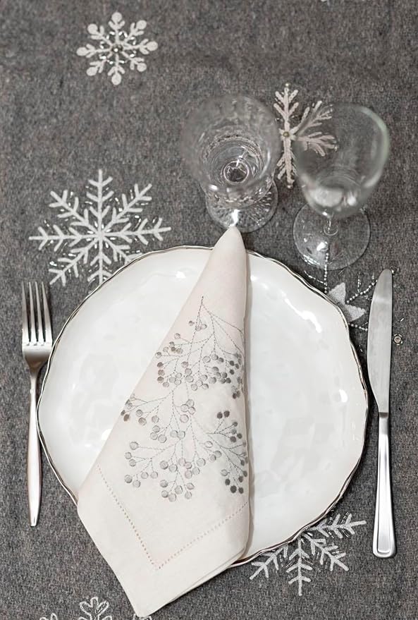 Home Decor European 100% Linen Embroidered Napkin, 18 x 18 Inches, Set of 4, Cloth Napkins Washable, Perfect for Gift, Wedding, or Party - Image 3