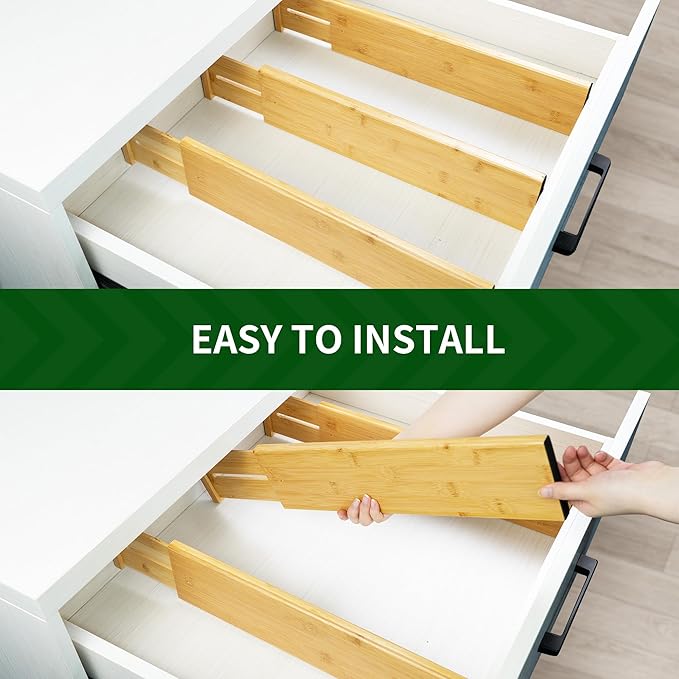 VaeFae 3 Pack Bamboo Drawer Dividers, 4" High Adjustable 11.9-17.1" Clothes Drawer Organizers, Expandable Separators for Bedroom/Bathroom/Kitchen/Office Storage - Image 4
