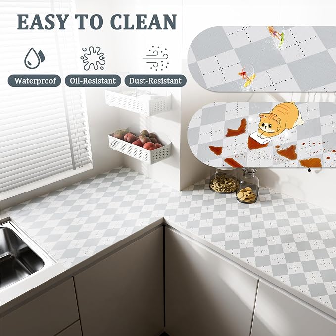 Shelf Liner for Kitchen Cabinets and Drawers, 24" x 240" Gray | Non-Adhesive Design, Waterproof & Non-Slip Protection, Easy Cut to Fit, Washable and Reusable, Pantry Storage - Image 3