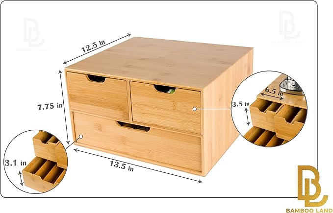 BAMBOO LAND- Extra Large Bamboo K Cup Holder for Counter, 2-Tier K-Cup Organizer Drawer - Image 3