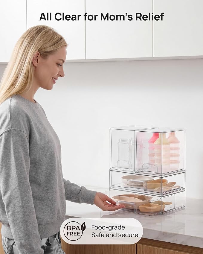 Vtopmart Clear Stackable Storage Drawers Set of 4, Plastic Organizer Bins for Makeup, Cosmetics, Beauty Supplies,Ideal for Vanity, Bathroom,Cabinet,Pantry Organization - Image 6