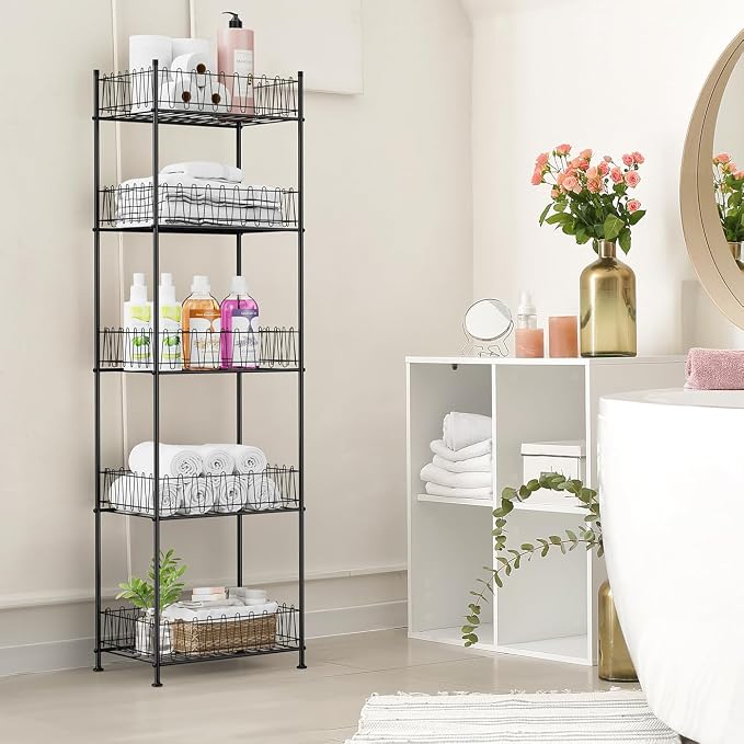 smusei 5 Tier Water Bottle Organizer Rack Metal Free Standing Water Storage Rack Beverage Holder Bottled Water Stand for Floor, Space Saver Soda Drink Shelf for Kitchen Living Room, Black - Image 6