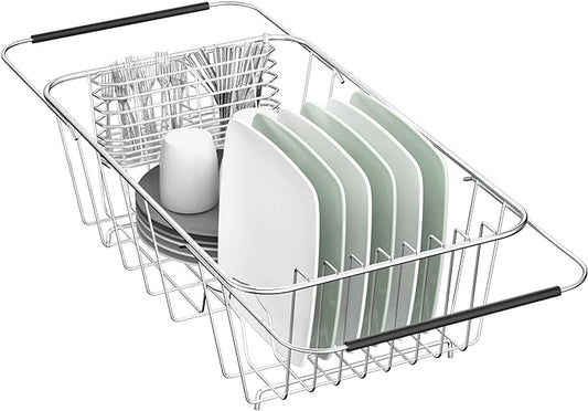 JAQ Over Sink Dish Drying Rack for Small Sink, Compact Expandable 14.25"–22.44", Adjustable 304 Stainless Steel Dish Drainer with Utensil Holder, Space Saving for Small Kitchen by JAQ-BuyNow