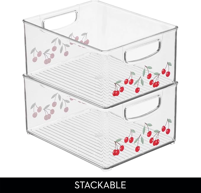iDesign Bathroom Organizer Bin, Clear/Cherries | Decorative Print, Stackable, Plastic Storage Basket, For Makeup & Vanity Organization - Image 4