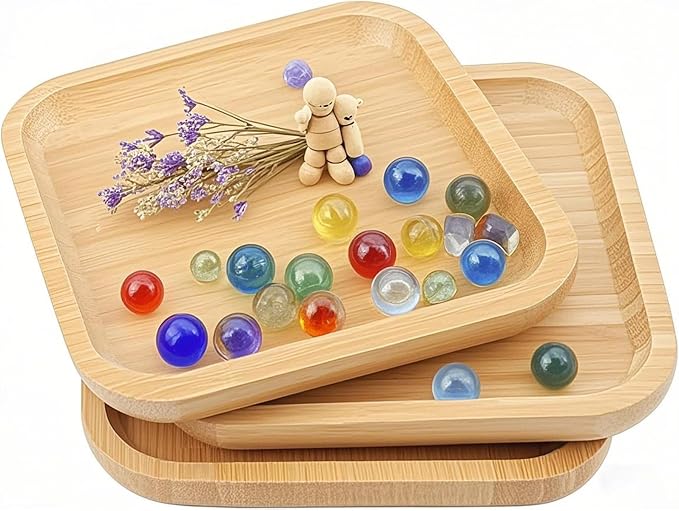 JOIKIT 3 Pack 8 Inch Bamboo Platter, Fine Polished Sqaure Wood Dinner Plates Bamboo Serving Tray for Holding Fruit, Bread, Cheese, Nut, Coffee, Tea, Plant Saucer - Image 6