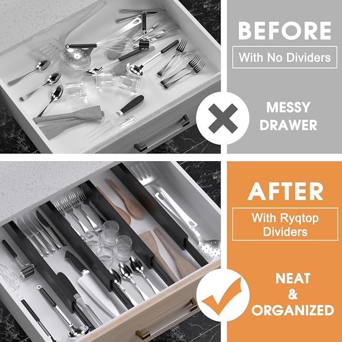 Bamboo Drawer Dividers, Adjustable Drawer Organizers, Fits 12.6–16" Drawers | 2.5" High, 4 Pack Expandable Drawer Separators for Kitchen, Nursery, Dressers & Office Storage, Black - Image 2