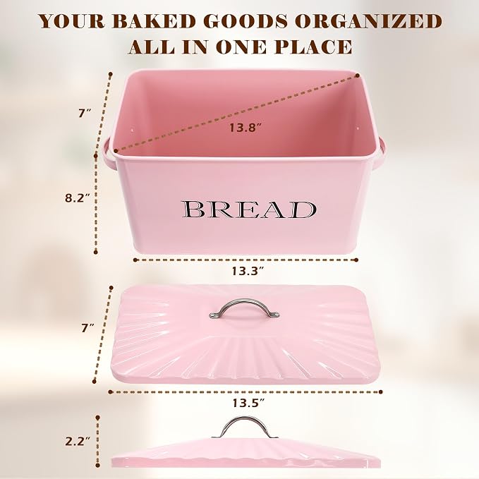 Jolitac Bread Box for Kitchen Countertop, Metal Bread Box for Kitchen Counter Extra Large & Farmhouse Style Bread Holder Bread keeper Food Storage Container - Image 2