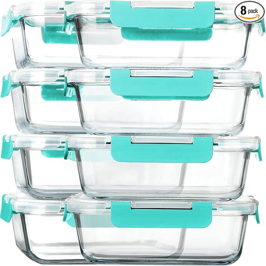 M MCIRCO 8 Pack,30 oz Glass Food Storage Containers with Lids, Green | Glass Meal Prep Containers,Airtight Lunch Containers with Lids, Microwave, Oven, Freezer and Dishwasher Friendly, BPA Free by MMCIRCO