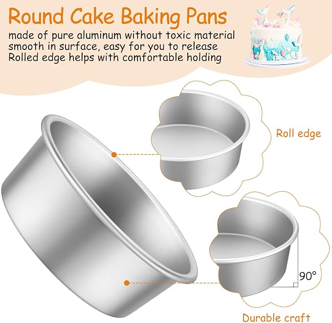 Mumufy 9 Pcs Aluminum Round Cake Pan Set 3-Tiered Non Stick Cake Durable, Even Heating, Rust-Resistant,for Home Party Wedding or Birthday Cakes Baking Supplies 6, 8, 10 inch - Image 3
