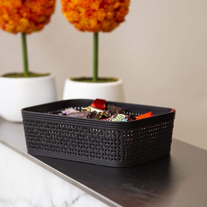 BINO | Woven Plastic Basket | XS (Black), 5-Pack | THE JUTE COLLECTION | Home Organization, Space - Saving Storage, Stylish Design | Jute Basket | Plastic Storage Basket - Image 3