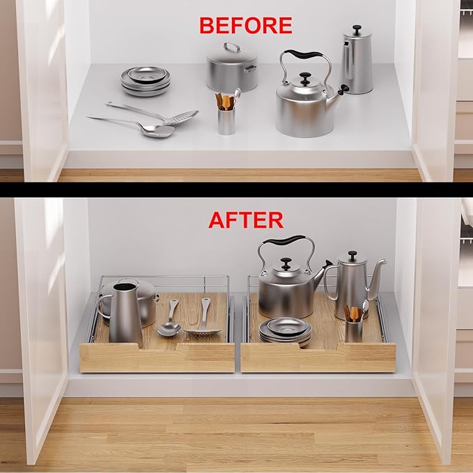 Sikarou Pull Out Cabinet Organizer 11"W x 21"D Wood and Wire Storage Shelf - Image 6