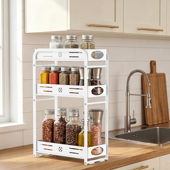Aduanbang 3-Tier Counter Organizer Shelf, Metal Spice Rack for Kitchen, Vanity, Coffee Area and Home Office, (White, 3 Tier) - Image 2
