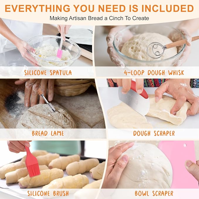 Banneton Bread Proofing Basket Set Made with Cotton Rope,Sourdough Starter Kit with Liners&Covers,bread basket for Artisan Baking, Round&Ova Sourdough Bread Baking Supplies Gift Set - Image 4