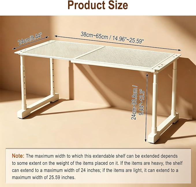 Expandable Cabinet Organizer Shelf, Adjustable Height Under Sink Storage Organizer, Shelf Riser for Kitchen, Bathroom, Wardrobe, Under Sink Counter(Beige) (1) - Image 2