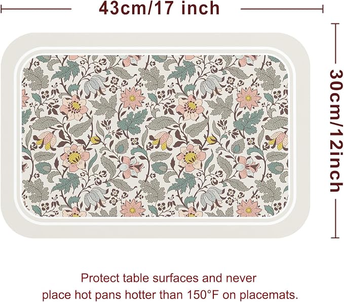 Vinyl Waterproof Placemats Set of 6 Rectangular,12"*17"-Hazel B | Wipeable Beautiful Print Place Mats,Stain Resistant,Heat Resistant,Everyday Meals,Kitchen,Dinning,Holiday,Decor - Image 5