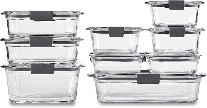 Rubbermaid Brilliance Glass Food Storage Containers, Assorted Sizes, Set of 9, BPA-Free, Leak-Proof, Clear by Unknown