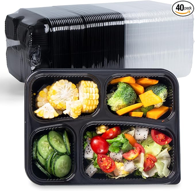 YANGRUI Meal Prep Containers 40 Pack 34 oz - Shrink-Wrapped No Pre-Wash | 4 Compartment Leak-Resistant Bento Box | BPA Free Shatterproof PP | Microwave Safe To-Go Food Storage for Leftovers & Parties by YANGRUI