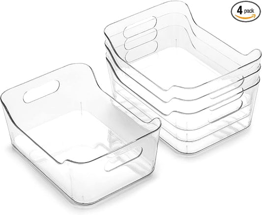 BINO | Plastic Organizer Bins, X-Small - 4 Pack | THE SOHO COLLECTION | Multi-Use Organizer Bins | Pantry & Freezer Bin | Plastic Storage Containers | Bin for Home & Kitchen Org by BINO
