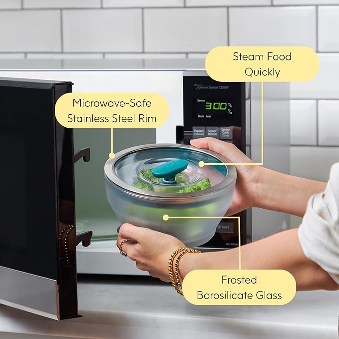 Anyday 4-Cup Microwave Cookware Glass Container with Lid (Blueberry) | Plastic-Free Deep Food Storage, Stackable Airtight Steamer, Vented Lid, Microwave-Safe Reheating, Steaming Vegetables & Rice - Image 5