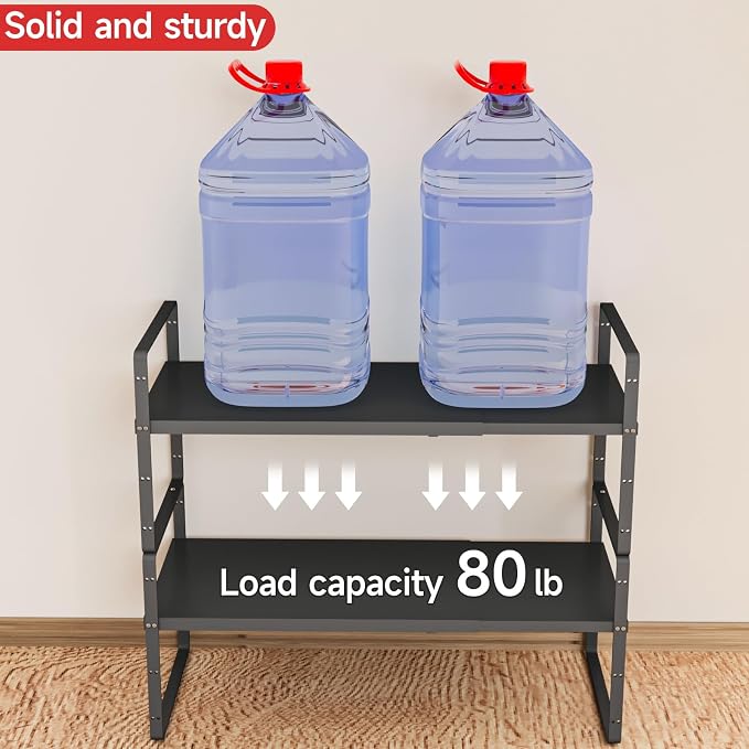 2Pack 16.5-27''L Expandable Cabinet Countertop Shelf Organizer, Black | 8"W x 9.6"H, Stackable Metal Shelves, Storage Spice Rack, For Pantry and Cupboard, Kitchen Organizers and Storage - Image 3