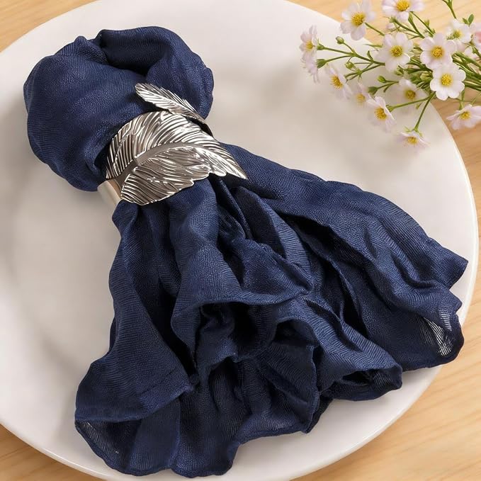 Cloth Napkins Set of 60 21"x21" Reusable Cheesecloth Napkins Navy Blue | Boho Rustic Dinner Napkins Washable Gauze Table Napkins Cloth Hemmed Edges for Wedding Bridal Shower Family Gathering Decor by MLMC